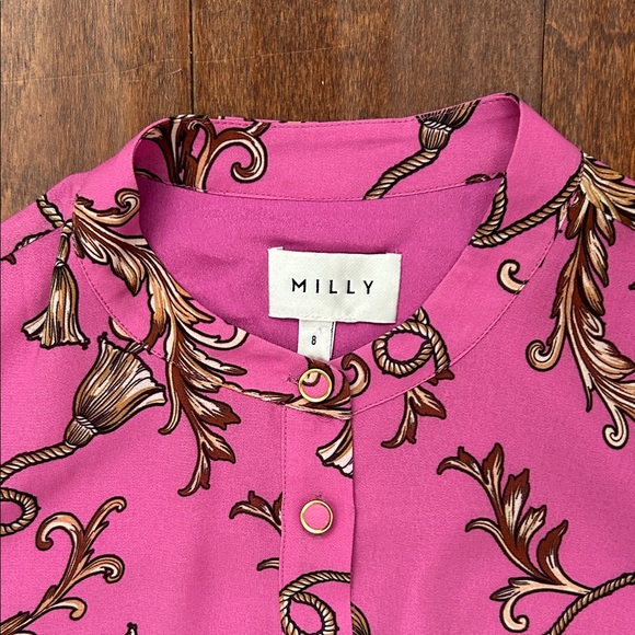 Milly Long Sleeve Pink and Brown Chain Patterned Dress, Size 8, NWOT - Picture 2 of 16